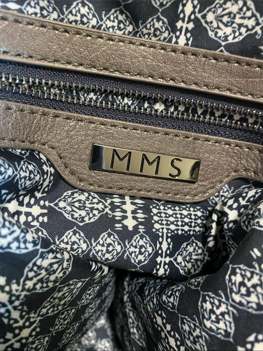 MMS Design Studio Navy and Gray Patterned Handbag Interior
